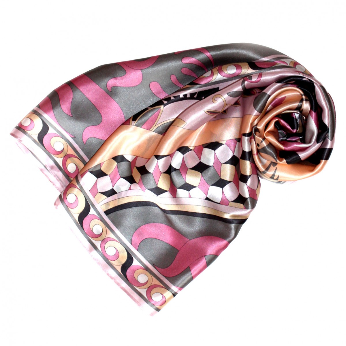 Scarf for Women pink grey apricot silk floral LORENZO CANA