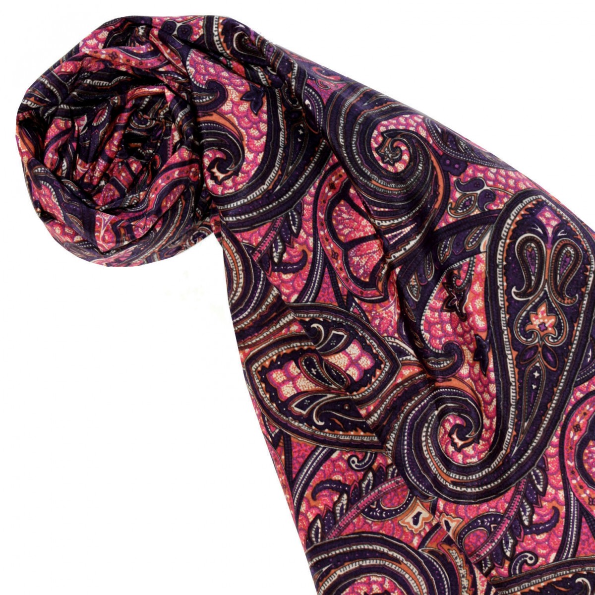 Sciarpa LORENZO CANA In Pura Lana Di Agnello Merino – Fantasia Paisley – Colori Rosa, Viola, Turchese, Giallo – 35x160 Cm – Fatto A Mano