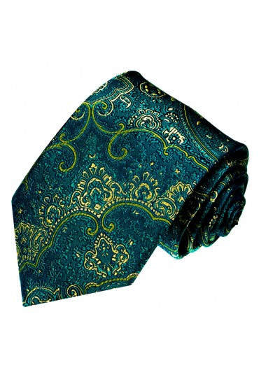 Neck Tie Silk Floral Teal Cyan Green Yellow LORENZO CANA