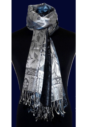 Men's Shawl 100% Silk Paisley Blue Silver LORENZO CANA