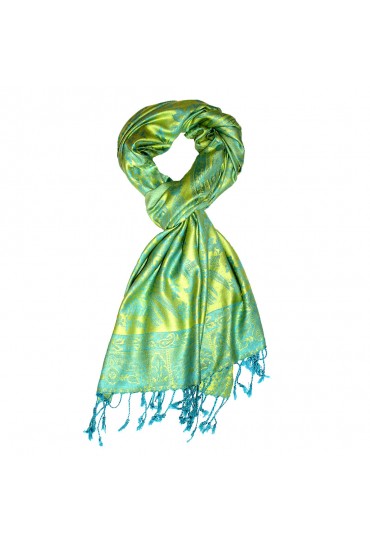 Men's scarf 100% Viscose Paisley Turquoise Lime Blue Yellow LORENZO CANA
