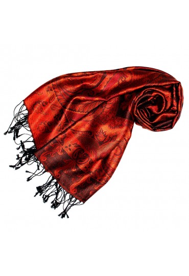 Scarf 100% Silk Pashmina Paisely Red Yellow Black LORENZO CANA