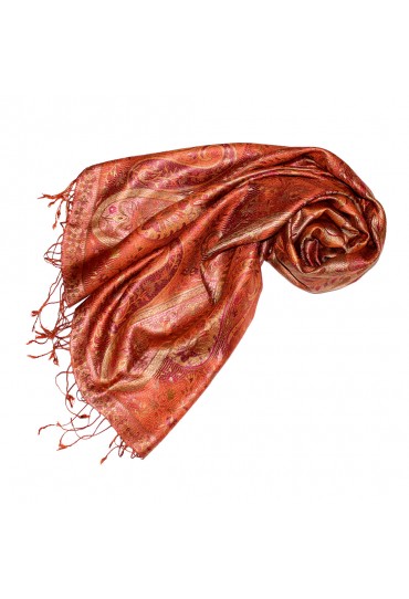 Women's Pashmina 100% Silk Paisley Orange Rust LORENZO CANA