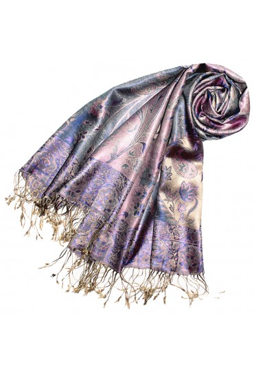 Pashmina 100% Seide Paisley rostbraun grau braun LORENZO CANA