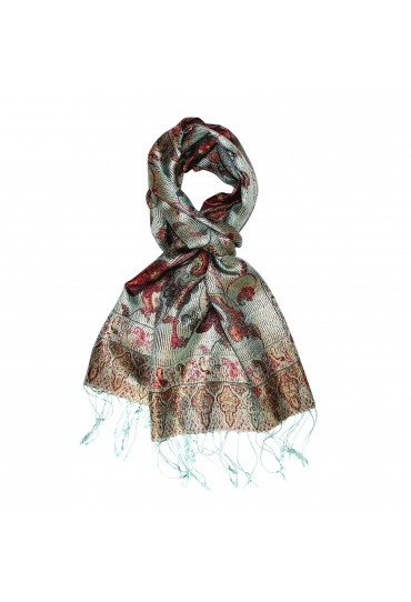 Schal 100% Seide Paisley mint hellblau braun LORENZO CANA