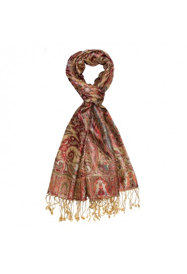 Men's Shawl 100% Silk Paisley Yellow Orange LORENZO CANA