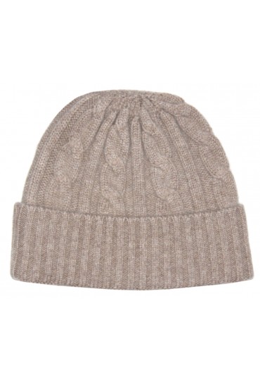 Winter Beanie Cashmere Cable Knit Light Brown LORENZO CANA