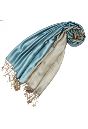 Silk + Viscose Mens Pashmina Double Light Blue Beige LORENZO CANA