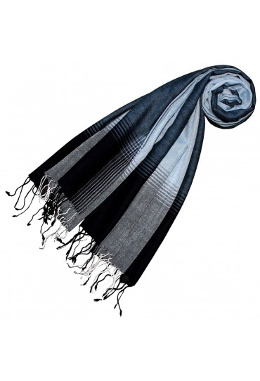 Cashmere + wool scarf blue striped LORENZO CANA
