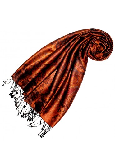 Scarf 100% Silk Pashmina Paisely Orange Red LORENZO CANA