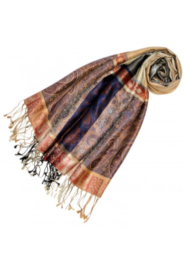 Scarf 100% Silk Pashmina Paisely Cream Blue Red LORENZO CANA