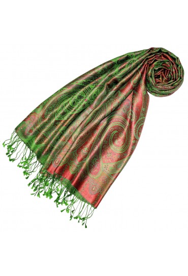 Scarf 100% Silk Pashmina Paisely Green Red LORENZO CANA