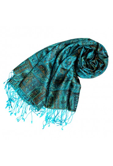 Shawl Silk Wool Paisley Cyan Bronze For Women LORENZO CANA