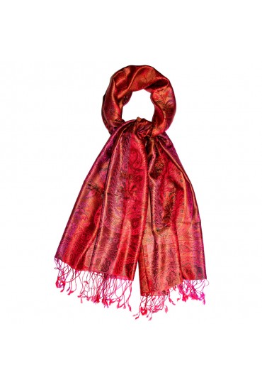 Pashmina 100% Seide Paisley rostbraun grau braun LORENZO CANA