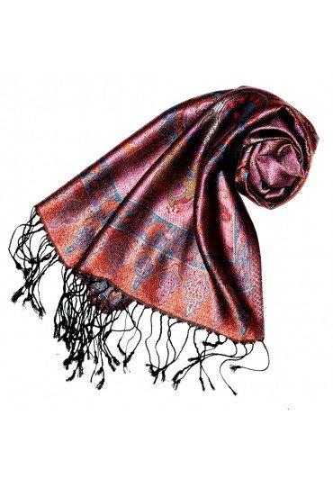 Schal 100% Seide Paisley beere orangerot blau LORENZO CANA