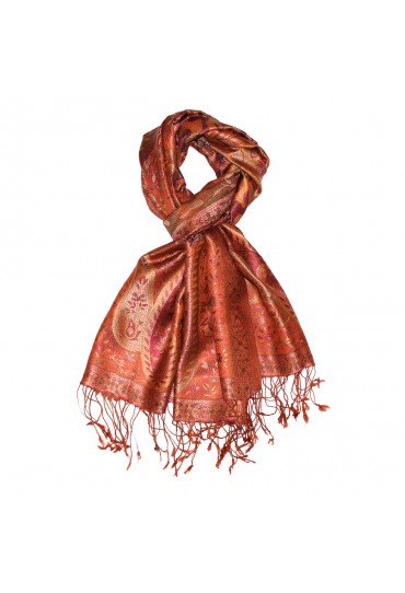 Men's Shawl 100% Silk Paisley Orange Rust LORENZO CANA