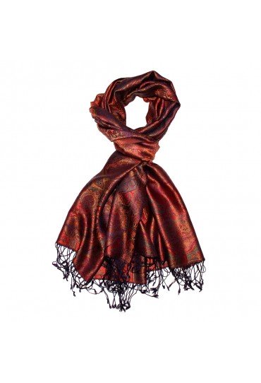 Men's Shawl 100% Silk Paisley Bronze Red LORENZO CANA