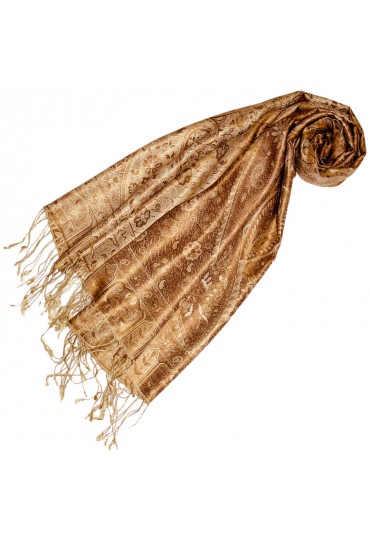 Women's Pashmina 100% Silk Paisley Brown Gold LORENZO CANA