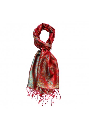 Schal 100% Seide Paisley rot rosenrot türkis LORENZO CANA