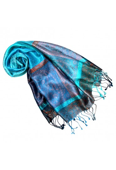 Pashmina 100% Seide Paisley rostbraun grau braun LORENZO CANA