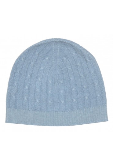 Mütze 100% Kaschmir Zopf hellblau blaugrau LORENZO CANA