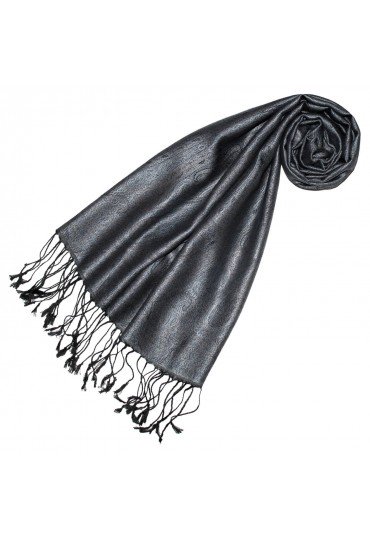 Scarf 100% Silk Paisley Steel Gray Black LORENZO CANA