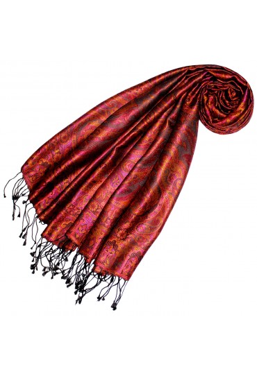 Scarf 100% Silk Pashmina Paisely Red Pink LORENZO CANA