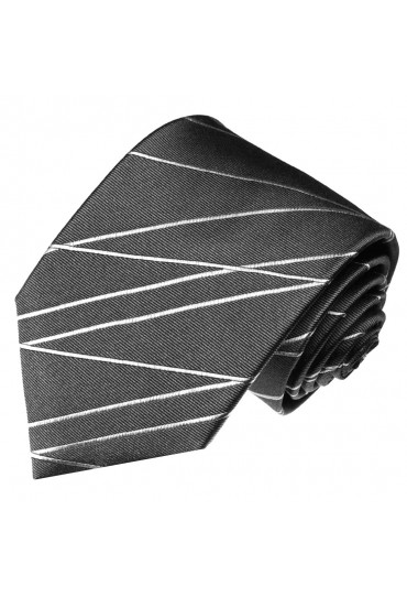 XL Neck Tie 100% Silk Striped Grey White LORENZO CANA