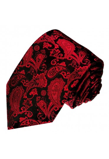 Neck Tie 100% Silk Paisley Dark Red Black LORENZO CANA