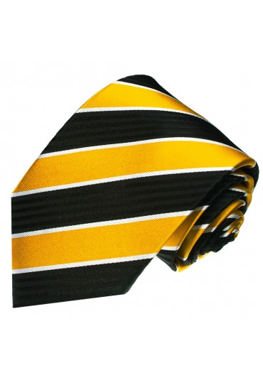 Neck Tie 100% Silk Striped Gold Black White LORENZO CANA