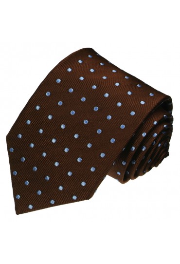 Neck Tie 100% Silk Polka Dot Brown Blue LORENZO CANA