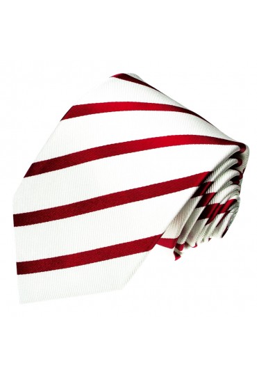 Neck Tie 100% Silk Striped White Red LORENZO CANA