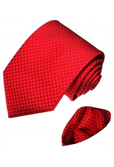 Necktie Set 100% Silk Polka Dot Red White LORENZO CANA