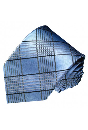 Neck Tie 100% Silk Checkered Silver Blue LORENZO CANA