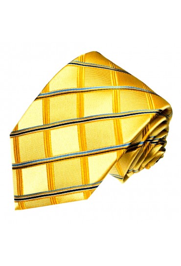 Neck Tie 100% Silk Checkered Gold Blue LORENZO CANA