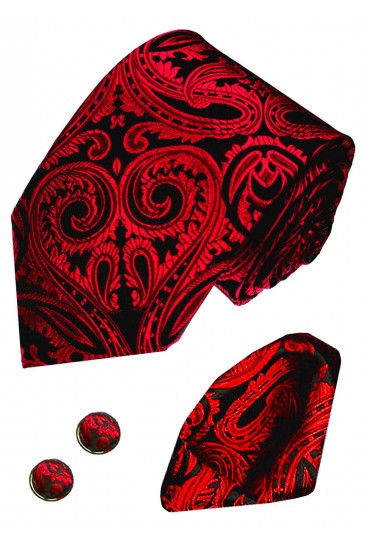 Necktie Set 100% Silk Paisley Crimson For Men LORENZO CANA