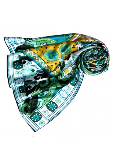 XXL Ladie's Shawl 100% Silk Floral Blue Green Mustard LORENZO CANA
