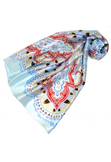 Scarf for Women light blue red white silk floral LORENZO CANA