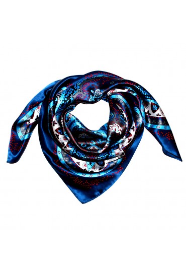Scarf for men dark blue silver red silk floral LORENZO CANA
