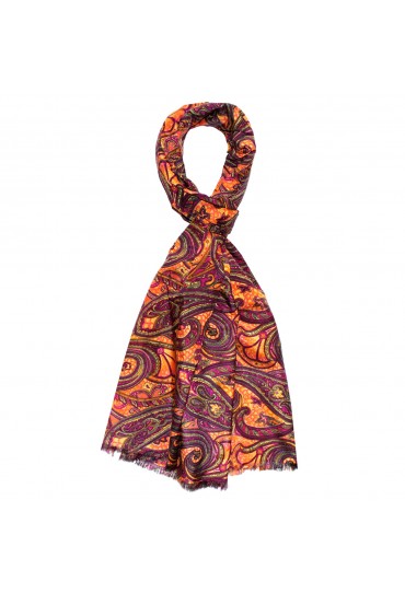 Men's Scarf Paisley Purple Orange Shawl LORENZO CANA