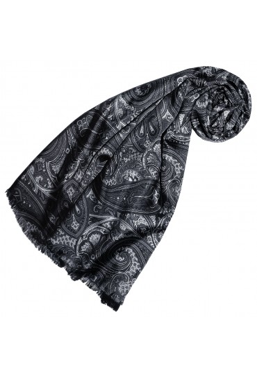 Silk Wool Scarf Paisley Black Grey Charcoal For Women LORENZO CANA