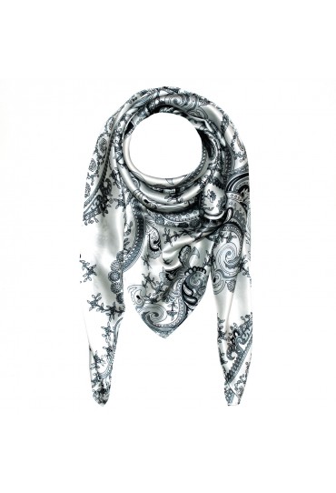Scarf for men silver white black silk floral LORENZO CANA