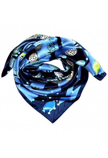 Scarf for men blue dark blue green silk floral LORENZO CANA