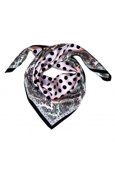 Scarf Women 100% Silk pink black taupe orange dots LORENZO CANA