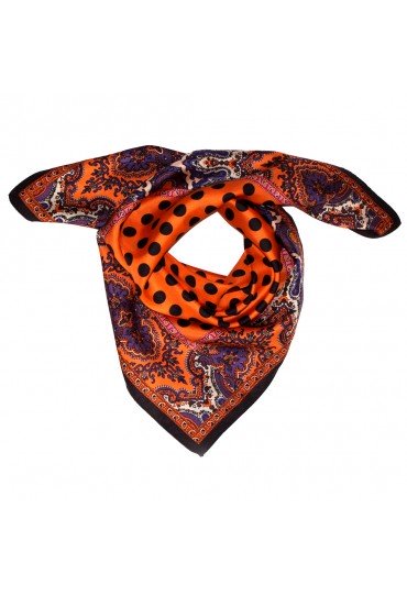 Scarf Men 100% Silk orange black violet dots LORENZO CANA