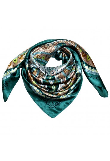 Scarf for men green turquoise brown beige silk floral LORENZO CANA