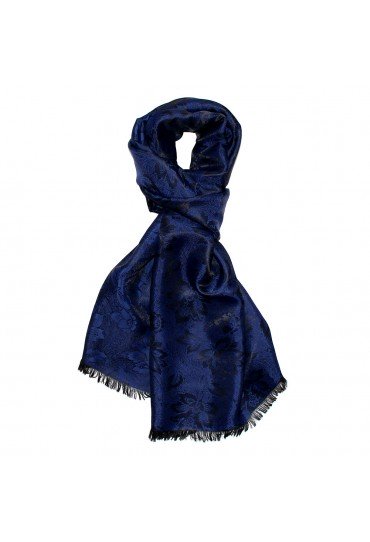 Men's Shawl Viscose Silk Paisley Dark Blue LORENZO CANA