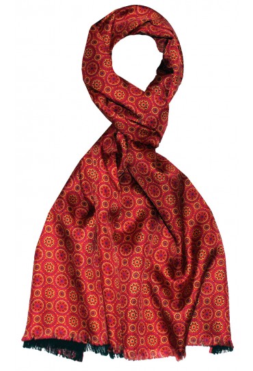 Men's Shawl Silk Wool Polka Dot Orange Red LORENZO CANA