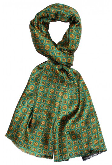 Men's Shawl Silk Wool Polka Dot Green Cyan LORENZO CANA