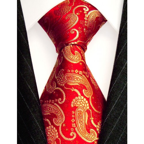 LORENZO CANA – Baroque Paisley Cravate de luxe 100% soie dans les couleurs or rouge – 36067 